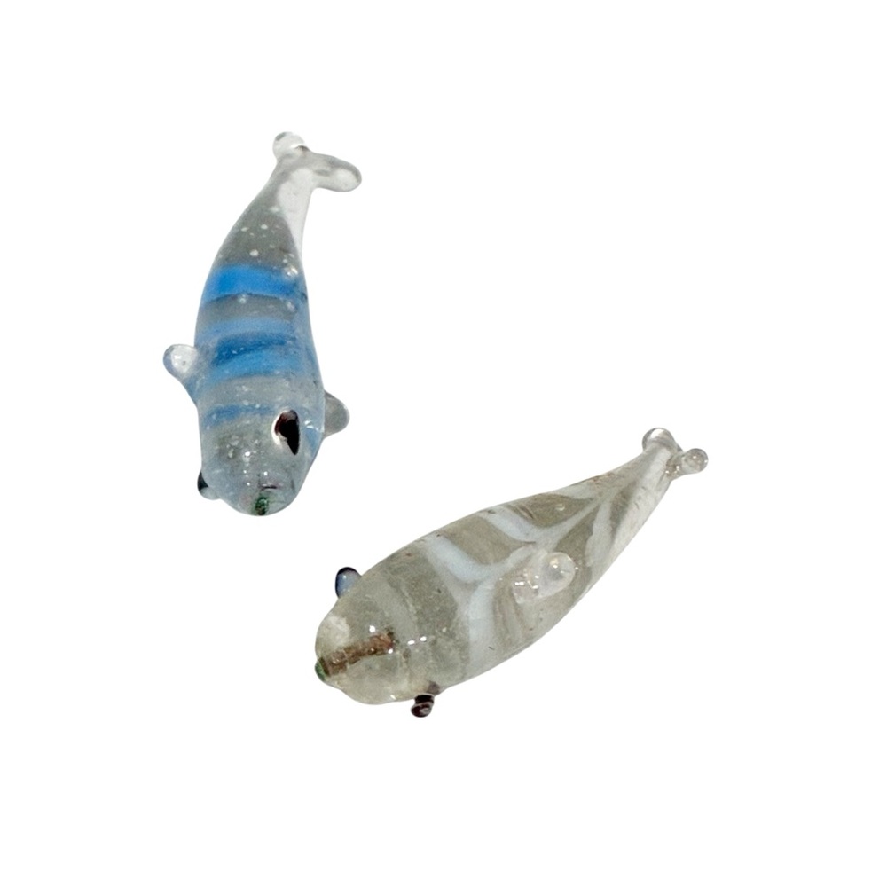 Vintage Clear Glass Mini Stripe Koi Fish Lot of 2